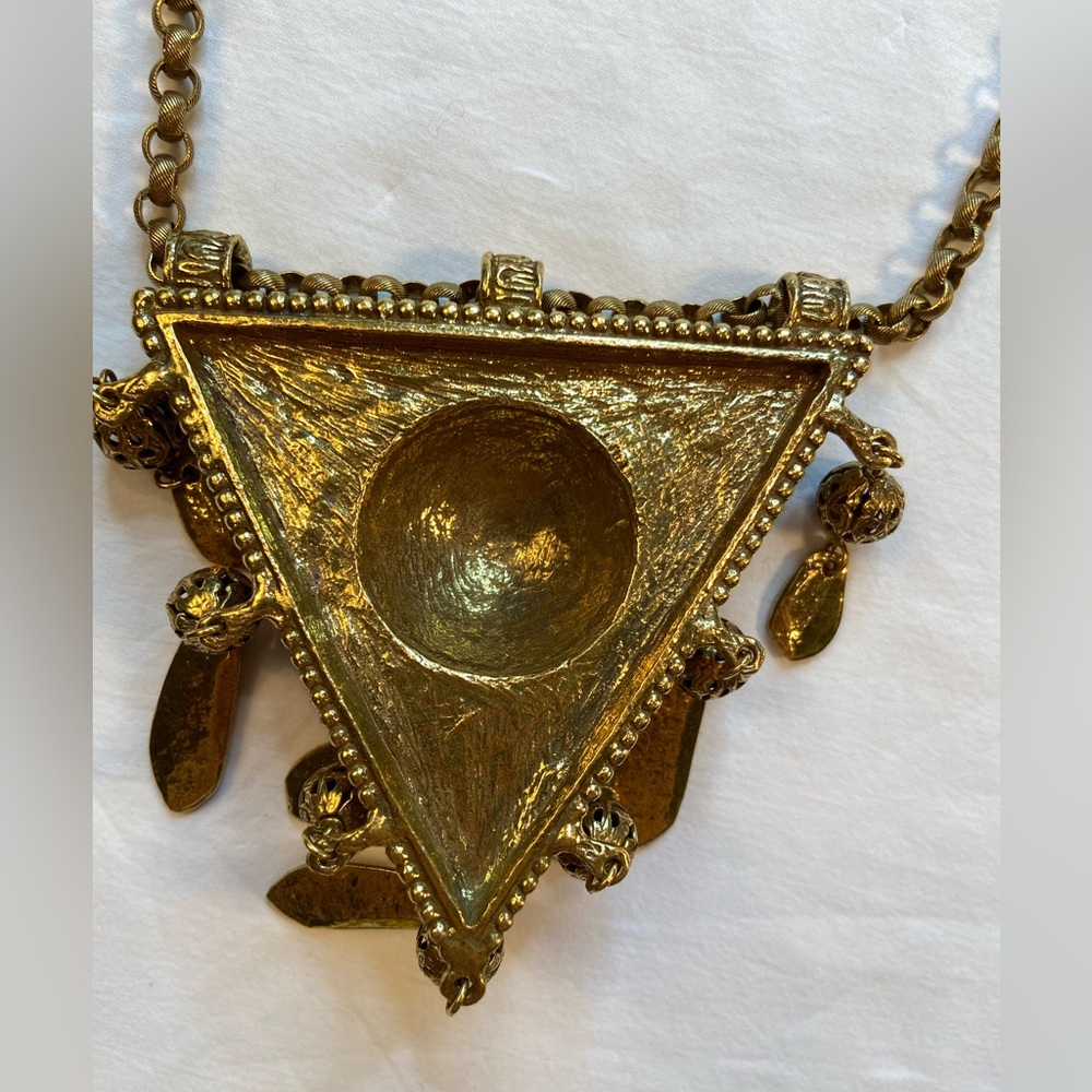 Statement Necklace, Large Triangle Decorated W/Be… - image 6
